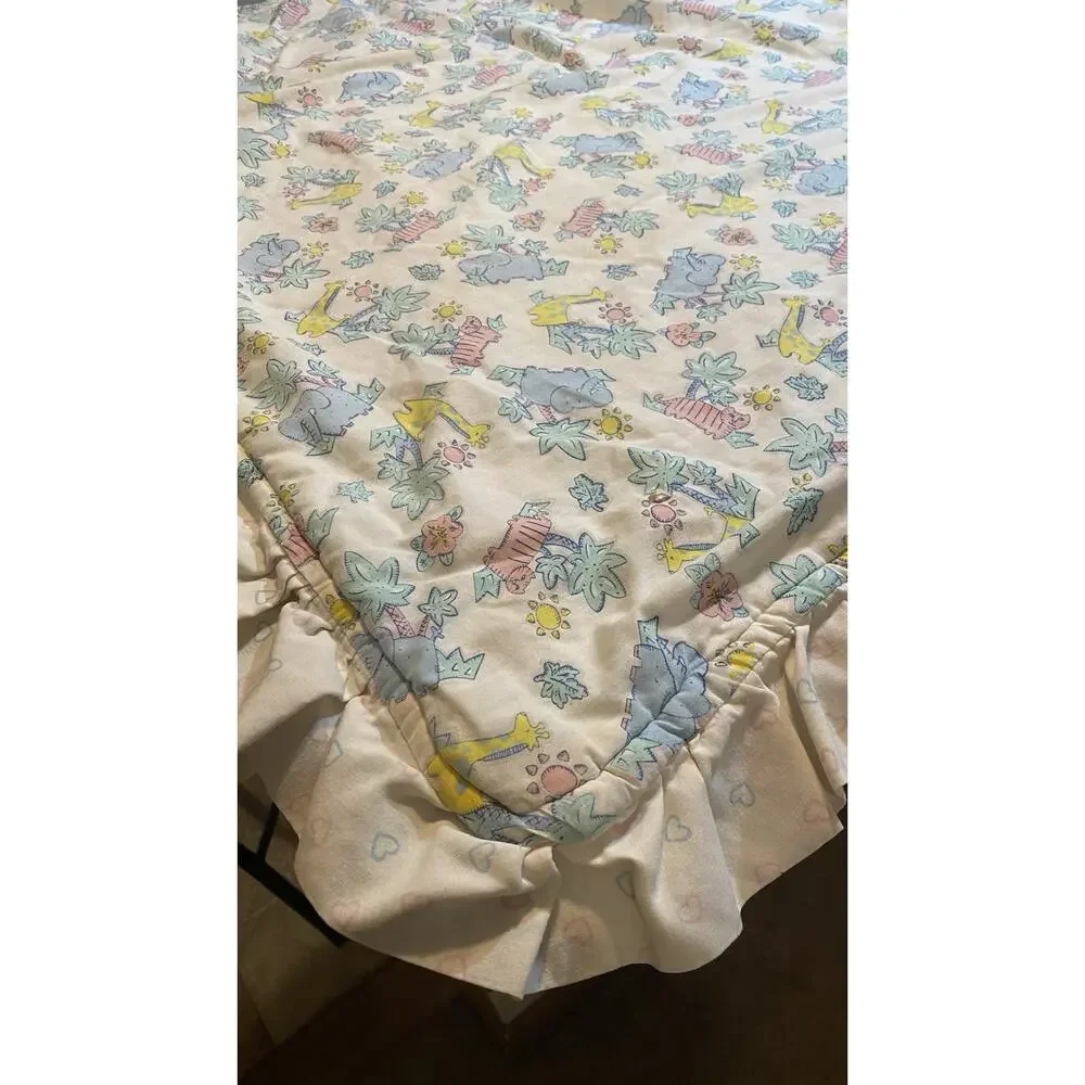 Vintage Novelty Crib Baby Coverlet Safari Jungle Animals Quilt Blanket 43”x33”